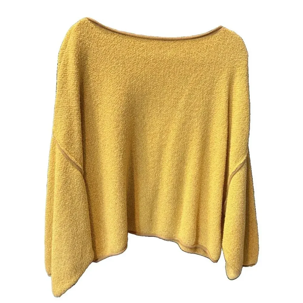 Free People $98 Bardot Cropped Yellow Sweater Neutral Contrast Piping